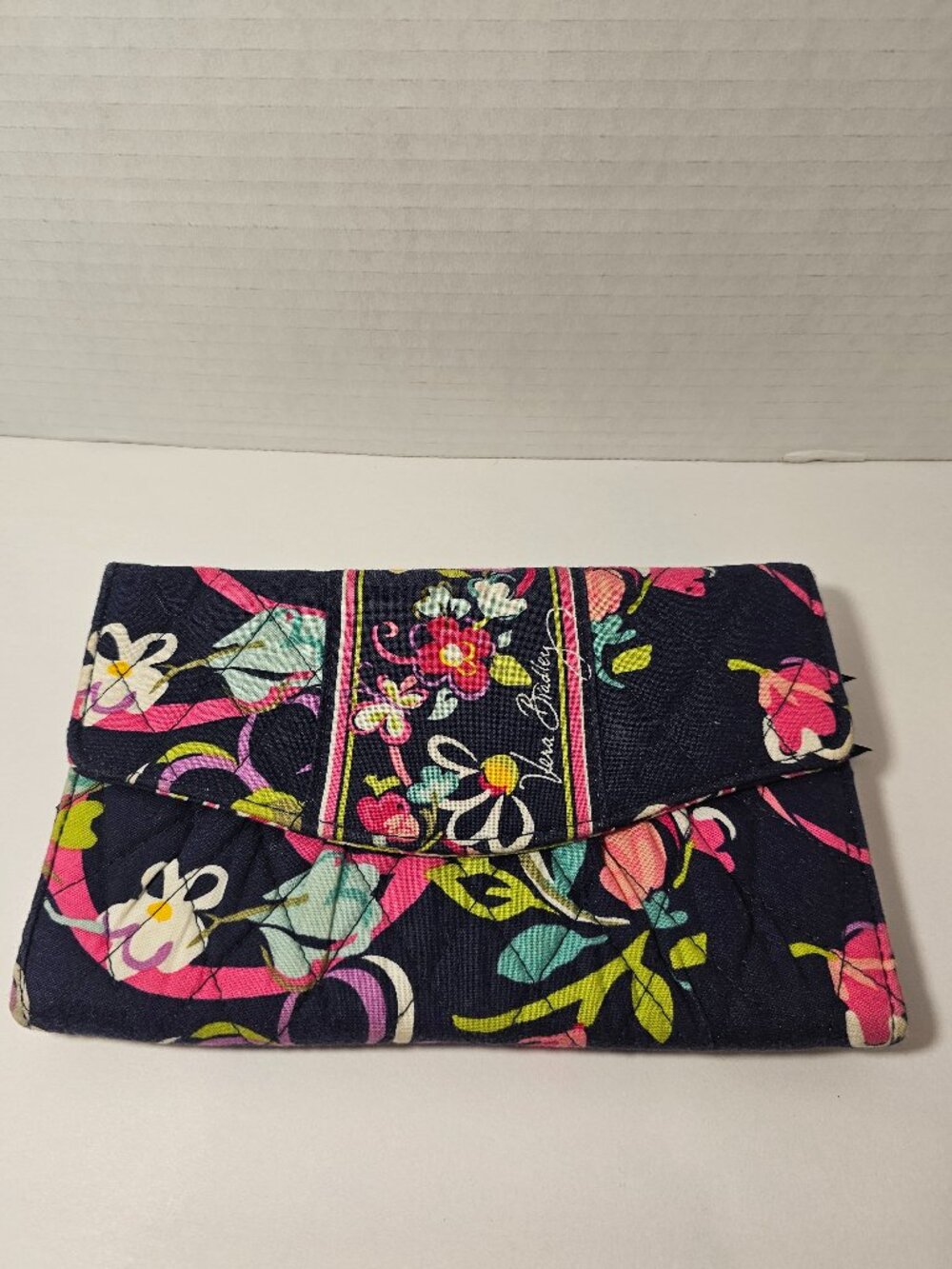Vera Bradley Strap Wallet Ribbons Clutch Floral Blue Navy Clutch Breast Cancer